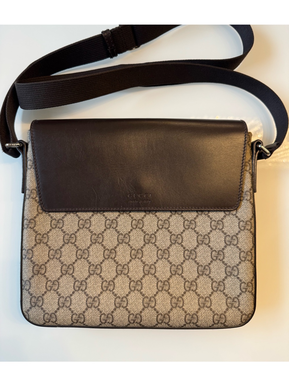 Gucci Beige GG Supreme Canvas and Brown Leather Messenger Bag